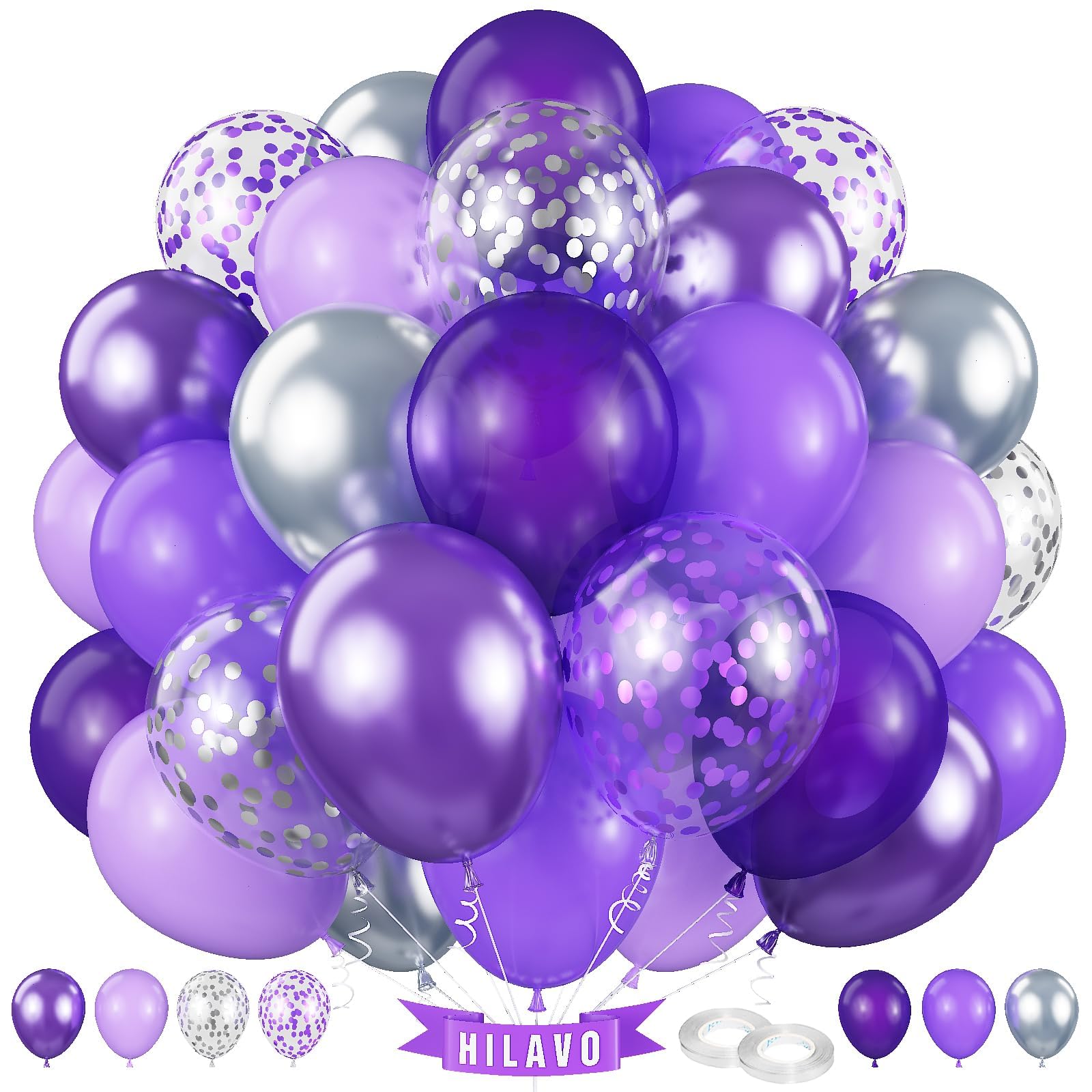 Purple Balloons Set 60 Pcs Dark Purple and Silver Balloons 12 Inch Royal Purple Metallic Silver Confetti Balloon for Girls Women Butterfly Retirement Wedding Bridal Shower Birthday Party Decorations