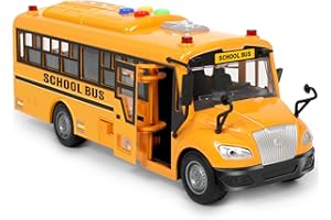 CHOOPHEME Yellow School Bus Toys for Toddlers With 4 Different Flashing Lights & Sound, Back And Side Doors Open Friction-Powered Wheels Light Up Toy Buses Birthday Gift 3 4 Year Old And Up Girl Boy Toys