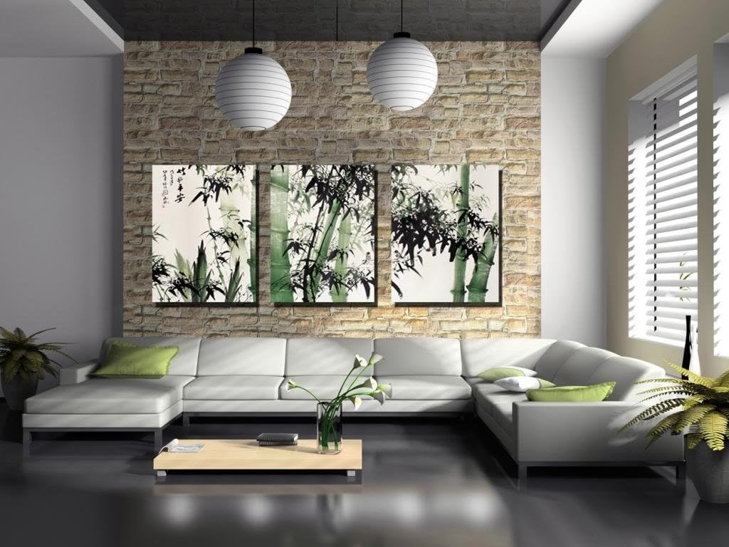 Lemon Tree Art-Large Chinese Painting of Bamboo on Canvas Print Stretched and Framed,Ready to Hang, Modern Home Decorations Wall Art set of 3 Each is 40 * 50cm #D09-317