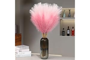 Wertuirk 9 Stems Pink Pampas Grass - 38 Inch Large Fluffy Faux Pompous Grass Decor, Long Artificial Colored Pompas Floral for Vase Filler, Wedding Centerpieces and Home Decor (Pink)