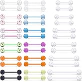 Kwoencxi 12mm-25mm 14G Plastic Nipple Piercing Tongue Rings Flexible Acrylic Rubber Straight Tongue Ring Nipple Barbell Pregnancy Belly Ring Retainer Piercing Jewelry for Surgery Sport Women Men