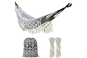 JOBOSI Black Boho Hammock Tassels Hammock Outdoor Hammock for Kids Hammock for Girls Hammock for Women Garden Decor Yard Decor