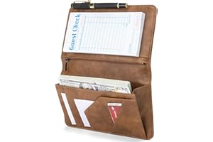BECEERE Server Book with Zipper Pocket and Magnetic Closure, Server Books for Waitress, Leather Waitstaff Organizer with High Volume Money Pocket, Fit Server Apron (Brown)