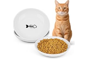 TURFSON Ceramic Cat Food Bowls - 2 Pack Shallow Plates for Wet Food, Whisker-Friendly Feeding Dish with Non-Slip Silicone Base, Microwave & Dishwasher Safe for Indoor Cats & Kittens