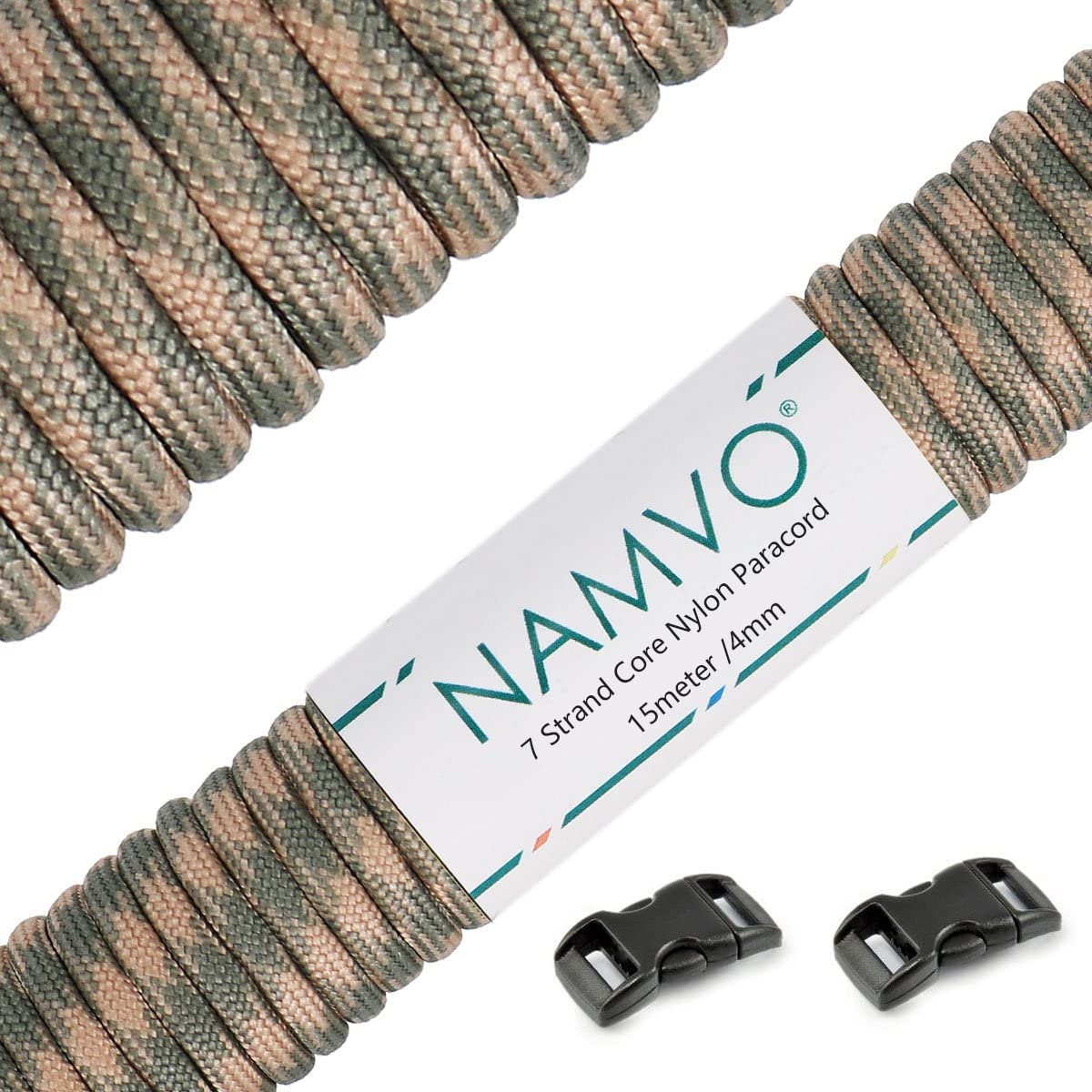 Namvo 550 Paracord 7 Strand Parachute Cord, Mil Spec Type III 15 Meter Tent Guide Rope Survival Parachute Lanyard Cord for Outdoor Camping Crafting Keychains Beige Gray