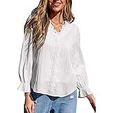 CUPSHE Women's Long Sleeve Blouse V Neck Lace Tops Casual Loose Shirt 2024 Fall Outfit Clothes