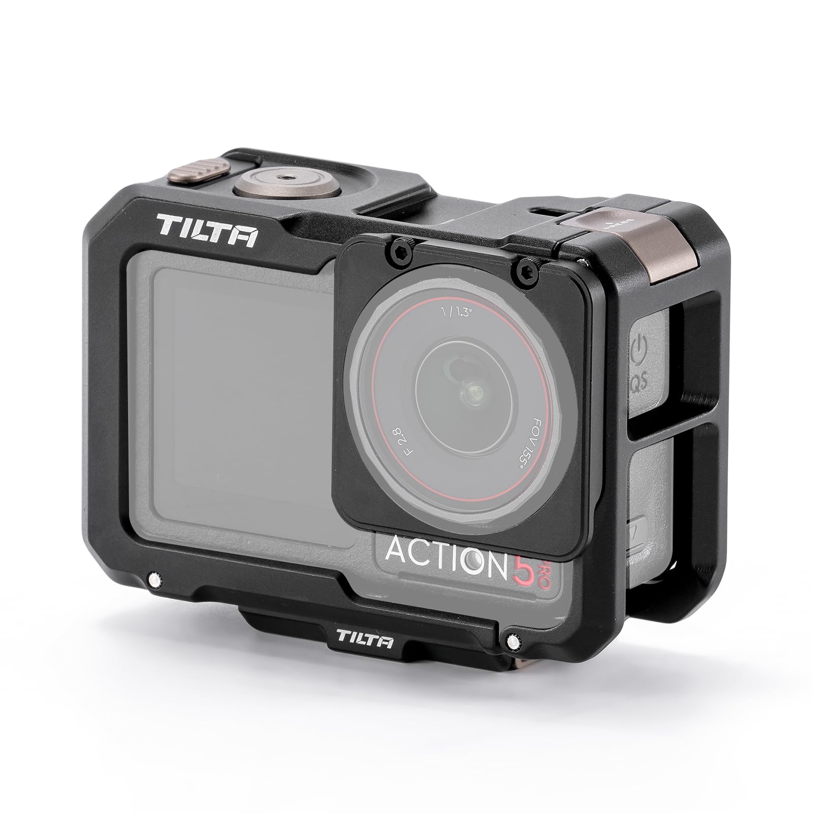 TILTA DJI Osmo Action 5 Pro Cage, Camera Cage Compatible with DJI Osmo Action 3, Action 4, Action 5 Pro Basic Kit Filmmaking Kit with Cold Shoe Receiver, Mounting Baseplate - Black TA-T72-A-B