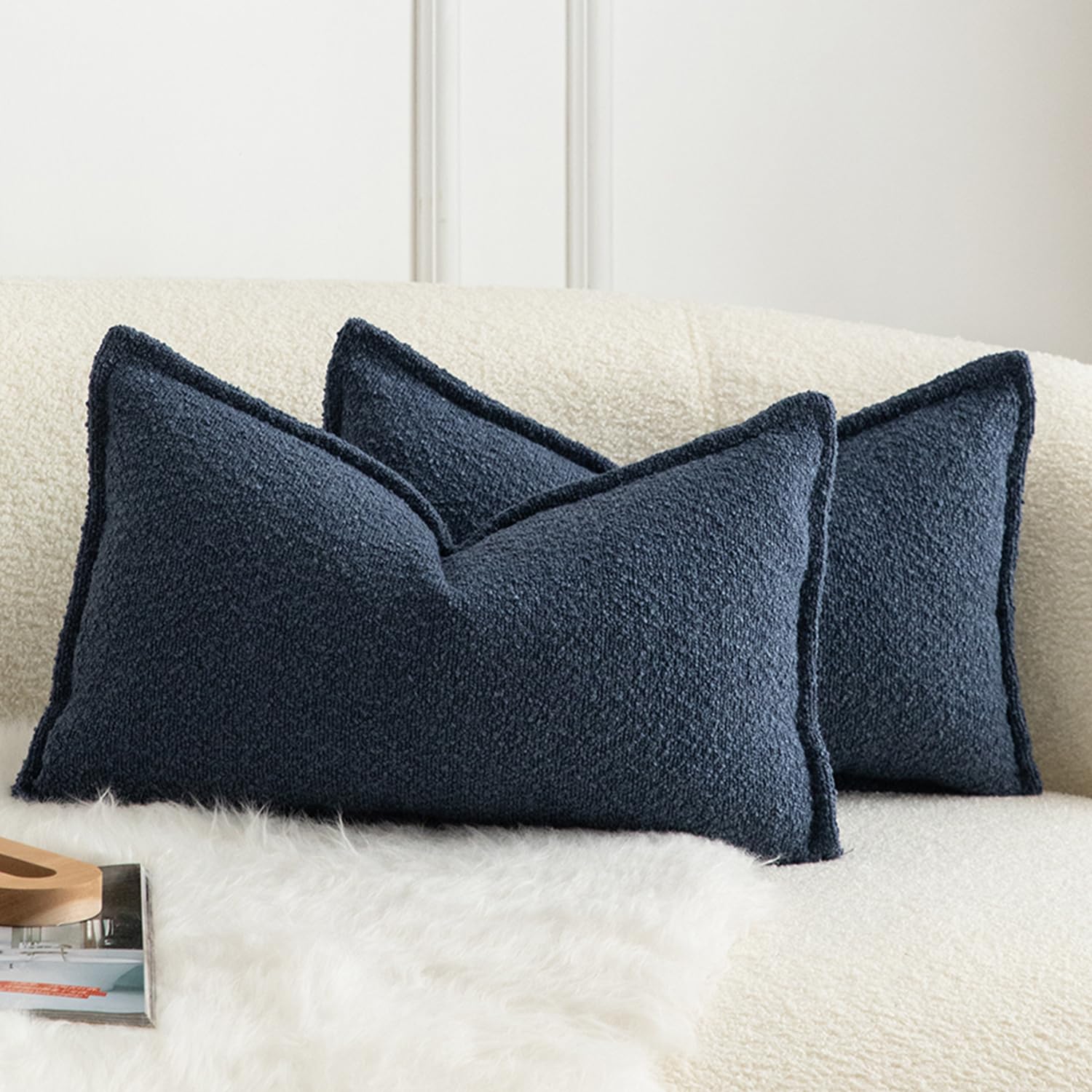 Mandioo Pack of 2 Cushion Covers 30cm x 50cm Decorative Accent Solid Woven Textured Throw Pillow Covers cases Bedroom Living Room Couch Sofa Home 12 x 20 Inch Blue