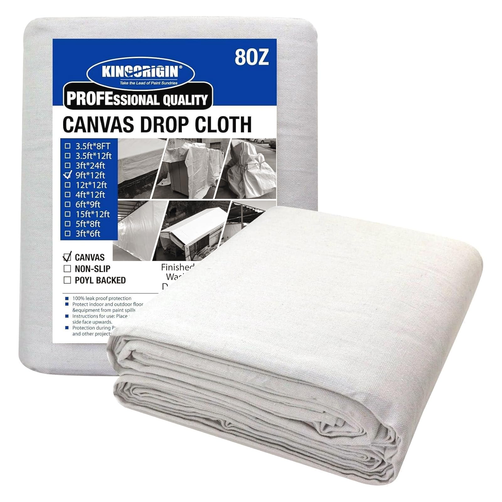 KingOrigin Grey White Canvas Drop Cloth 9x12feet for Painting, Painters Drop Cloth, Paint Tarp, Curtains, Canvas Sheet