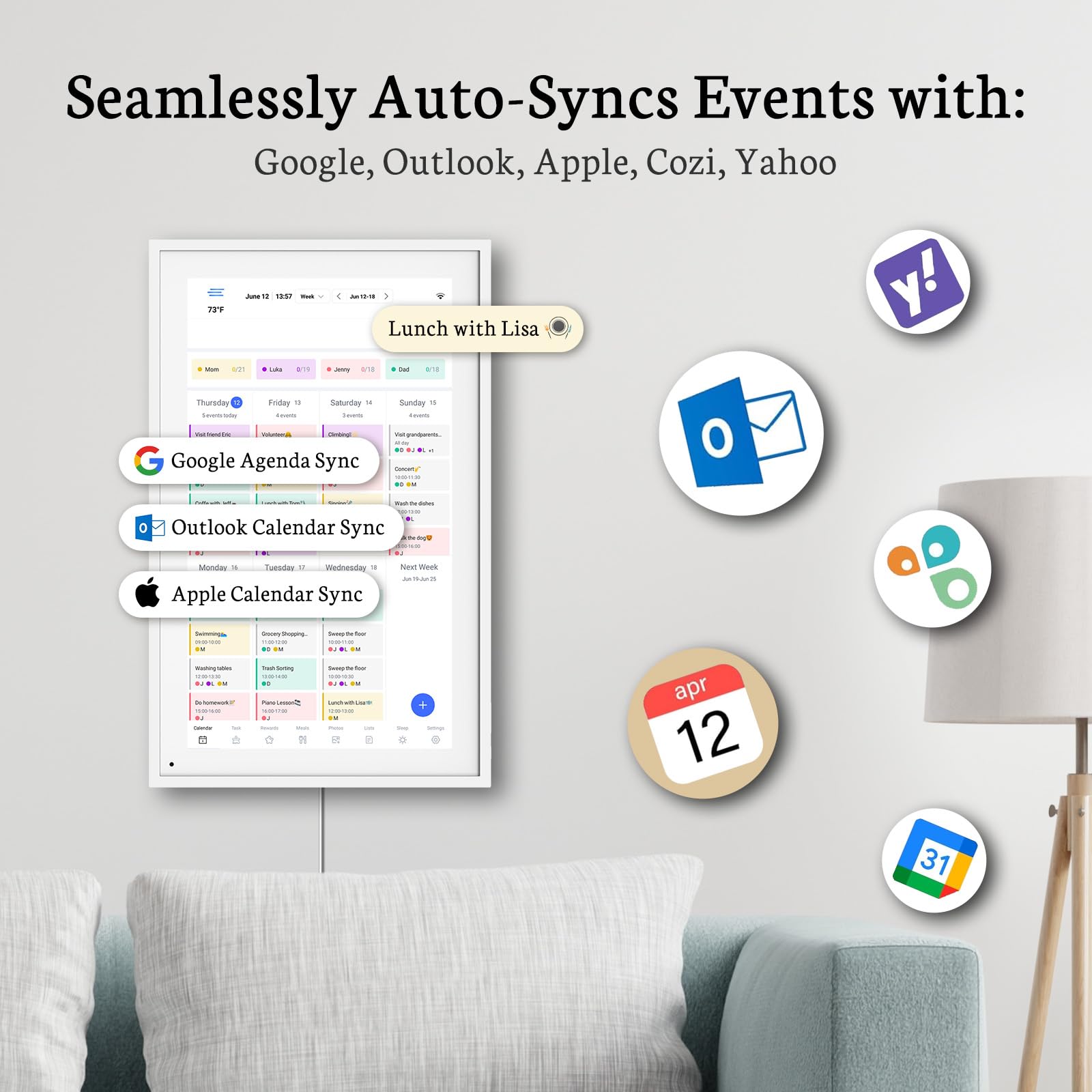 BSIMB 15.6 Inch Digital Calendar - Chore Chart, Meal Planner, Rewards System, Photo Display, Smart Electronic Calendar Touchscreen Interactive Hearth Display for Family Schedules, Seamless Scheduling White