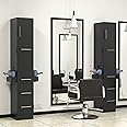 Beauty Salon Station, Salon Stations for Hair Stylist w/3 Drawer & 1 Large Cabinet, Barber Stations with 10 Hair Dryer Holders, Spa Salon Equipment Set (Black2)