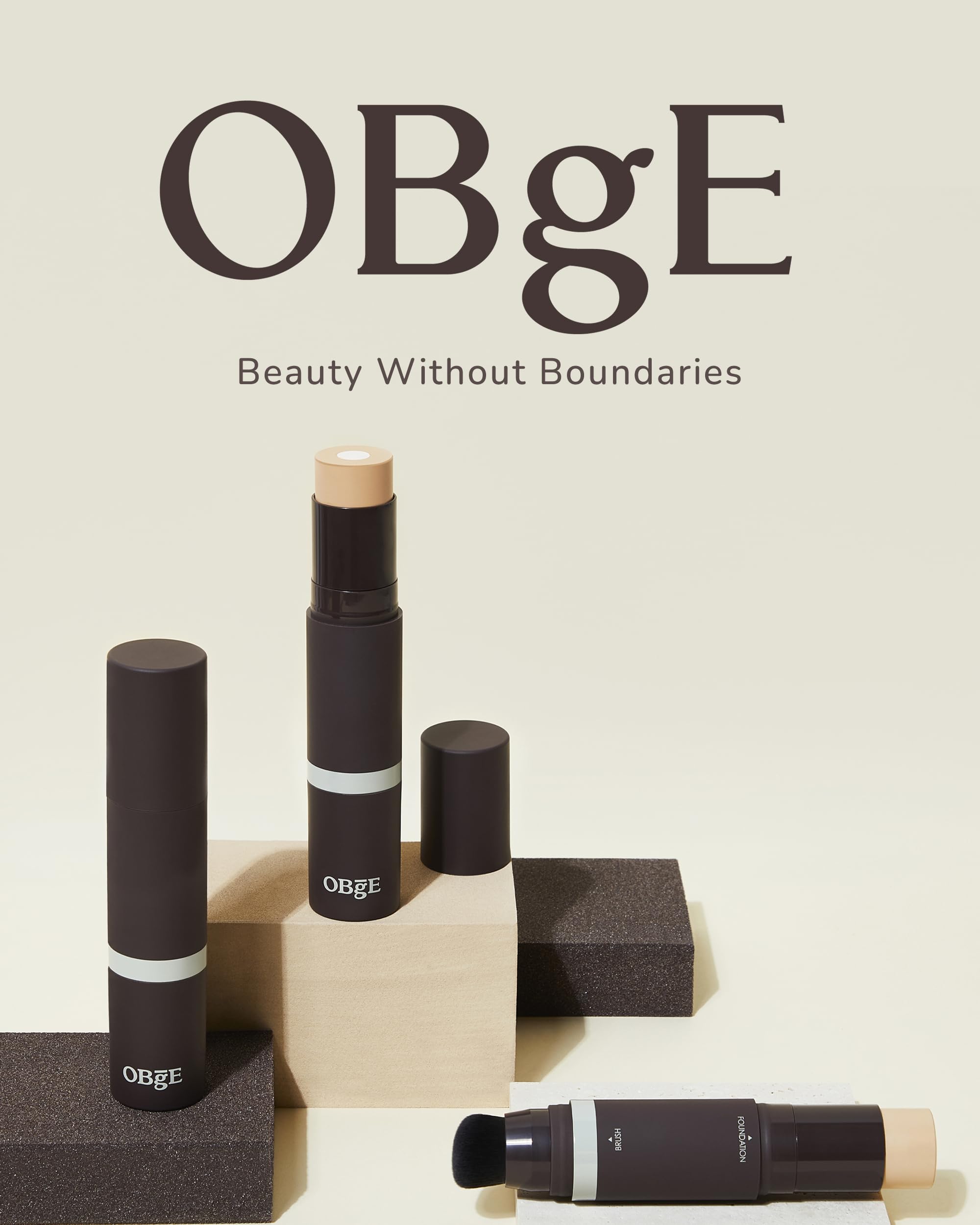 OBgE Natural Cover Foundation #23 (Beige, 0.5oz)- Stick Foundation with Brush for Flawless Skin Tone Correction and Coverage. Long-Lasting Wear for Daily Use.