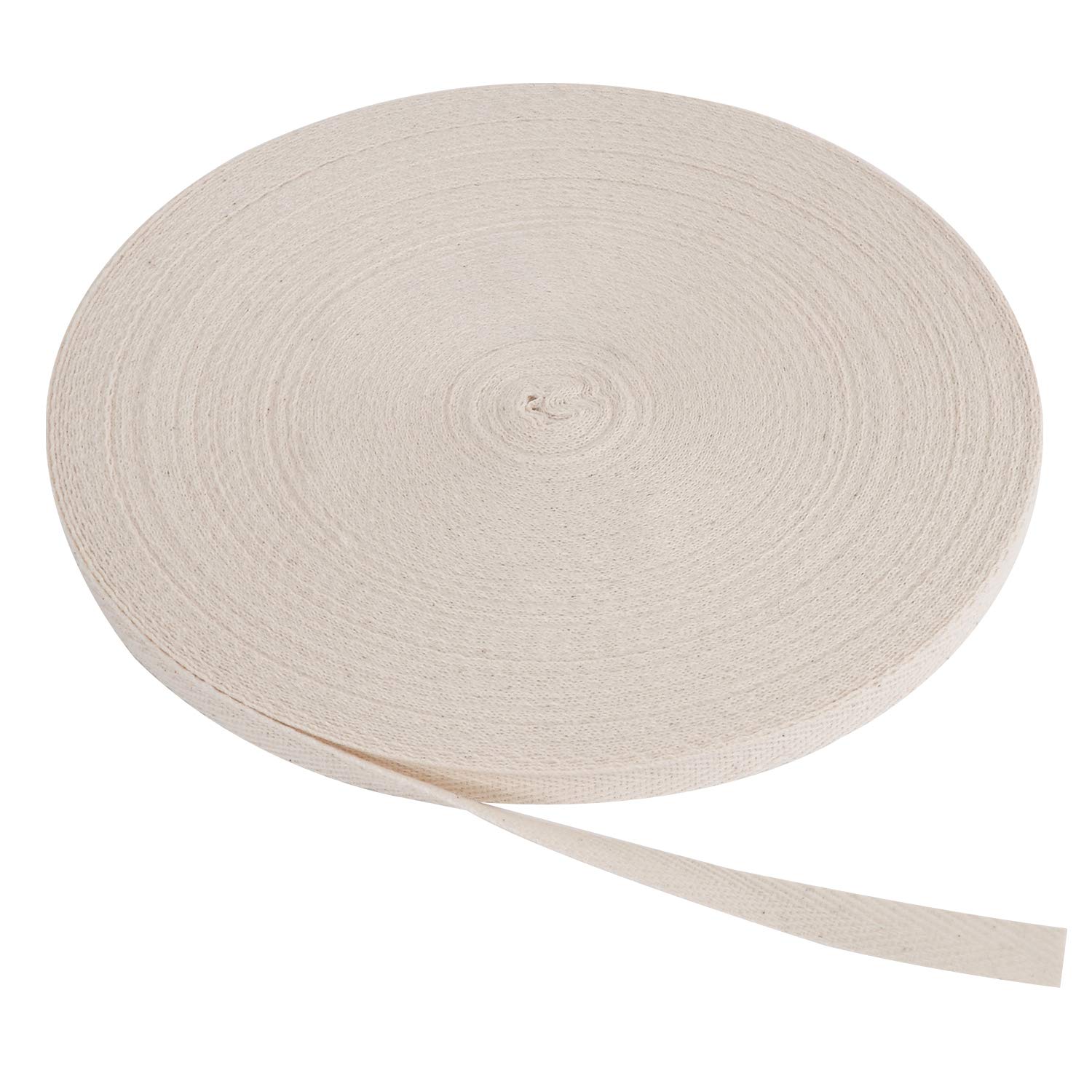 Berolle 50 Yards Natural Cotton Twill Tape Herringbone Tape Cotton Twill Webbing for Gift Wrapping Craft Home Decoration Sewing (Beige, 3/8")