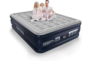 KNZZO Queen Air Mattress with Built-in Pump, 18" Top Inflatable Mattress with Waterproof Flocking Fabric, Three-Minute Quick-Inflatable Bed. Portable Blow Up Mattress for Home, Outdoor and Guests