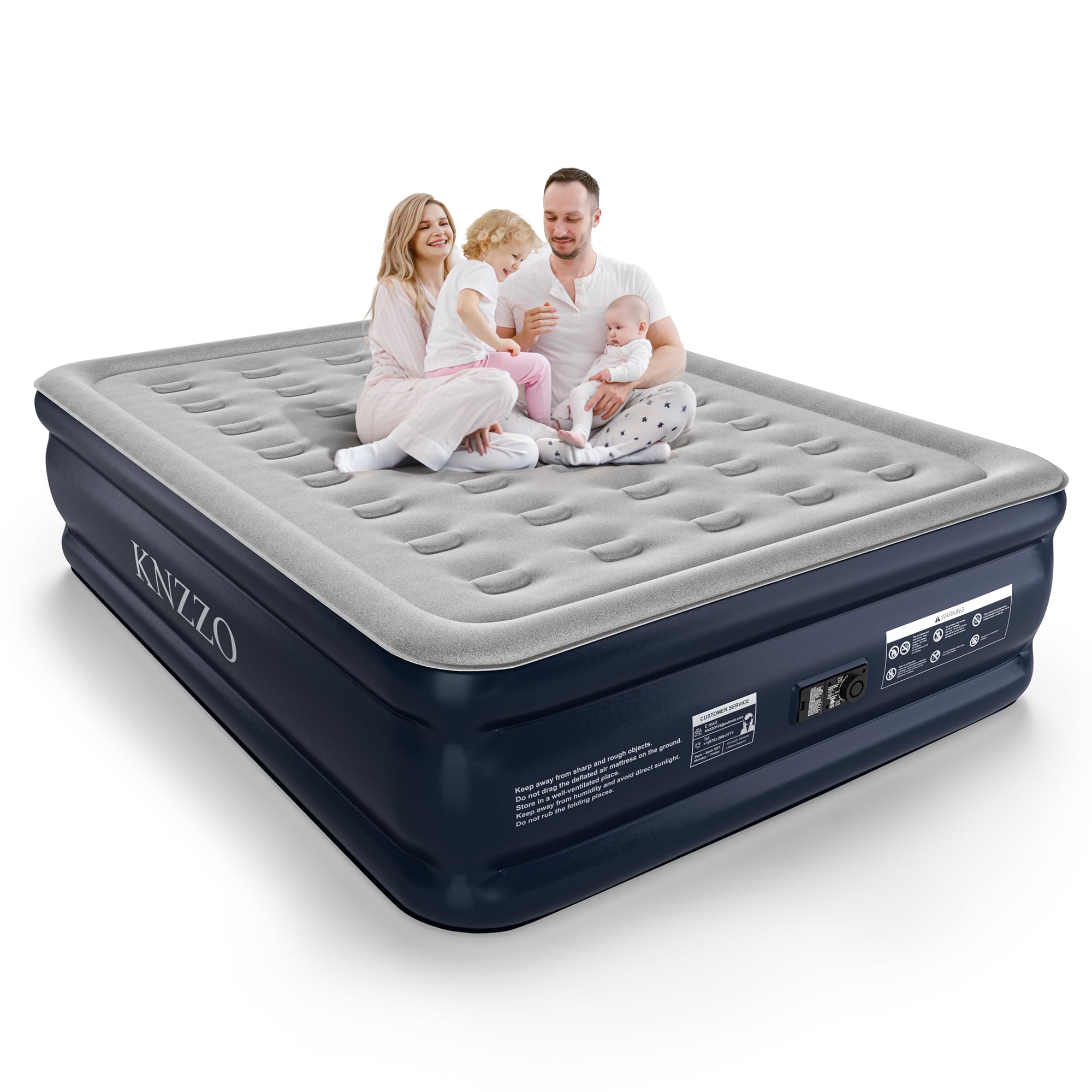 Photo 1 of KNZZO Queen Air Mattress with Built-in Pump, 18" Top Inflatable Mattress with Waterproof Flocking Fabric, Three-Minute Quick-Inflatable Bed. Portable Blow Up Mattress for Home, Outdoor and Guests