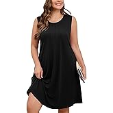 AusLook Plus Size Women's Summer Sleeveless Crew Neck Midi Dresses Casual Loose Fitting Tank Sundress with Pockets
