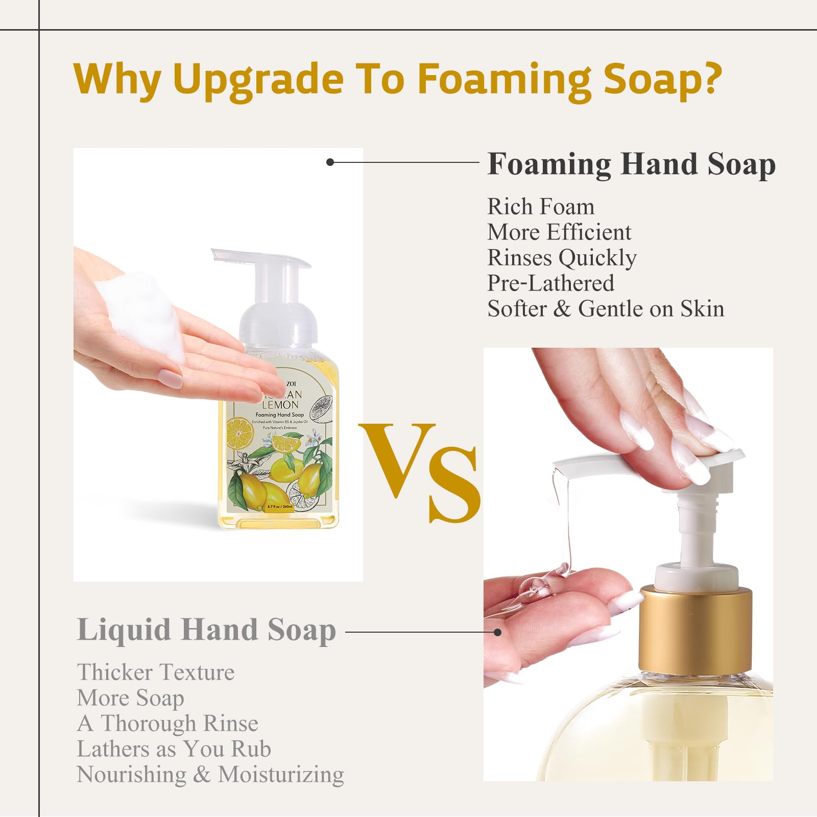 Hand Soap Refills Foaming 3pack (33.8 Fl Oz) + Reuseable Foam Soap Dispenser, Natural and Moisturizing Foaming Refills Kit, Lemon Hand Soap Refills