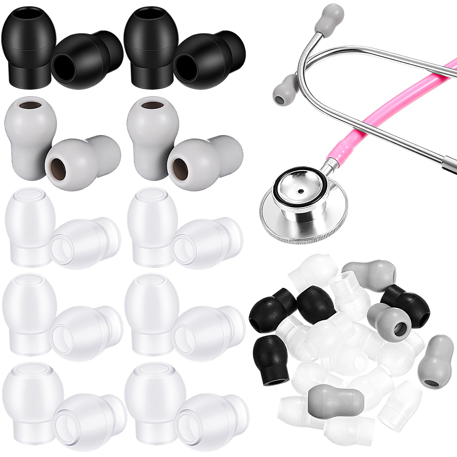 Photo 1 of TrelaCo 10 Set 3 Sizes S/M/L Soft Ear Tip Pieces Earbud Replacement Parts Stethoscope Ear Pieces with 8 Pairs Stethoscope Ear Tip 2 Pairs Gray Ear Bud Cover Compatible with 5mm and 6mm Stethoscopes