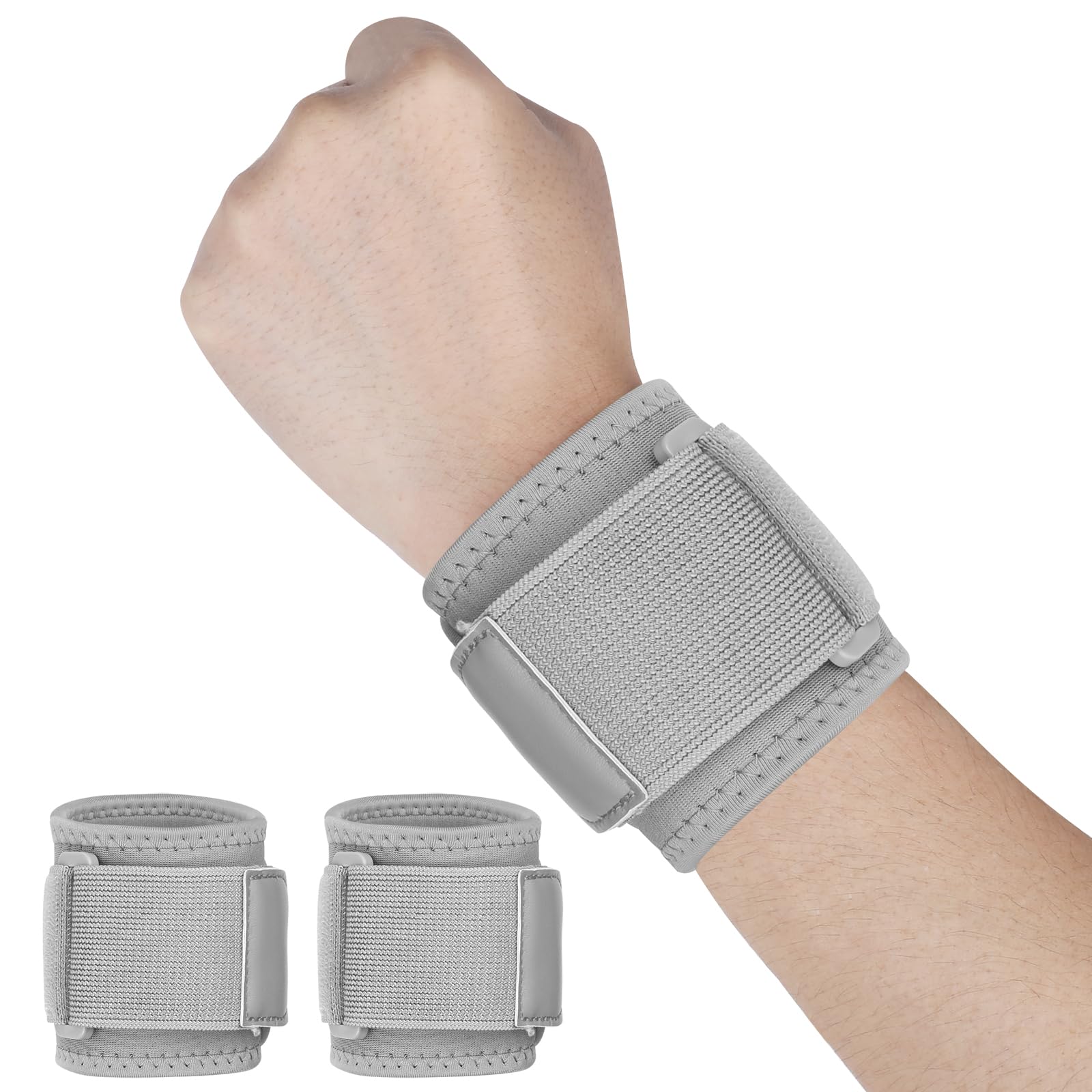 Yasdyri Wrist Brace Compression for Women and Men Adjustable Wrist Supports for Tendonitis, Arthritis, Carpal Tunnel, Sports Injuries, Badminton, Basketball, Fitness 2 Pack (Gray)