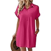 HOTOUCH Womens Summer Shirt Dress 2026 Short Sleeve Floral Shift Dress Casual Loose Flowy Beach Sundress with Pockets