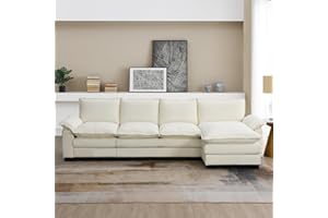 KIVENJAJA 118” Chenille Modular Sectional Sofa Couch, Modern L-Shaped 4-Seater Cloud Sleeper Couches with Chaise & Deep Seat for Living Room Office Apartment, Beige