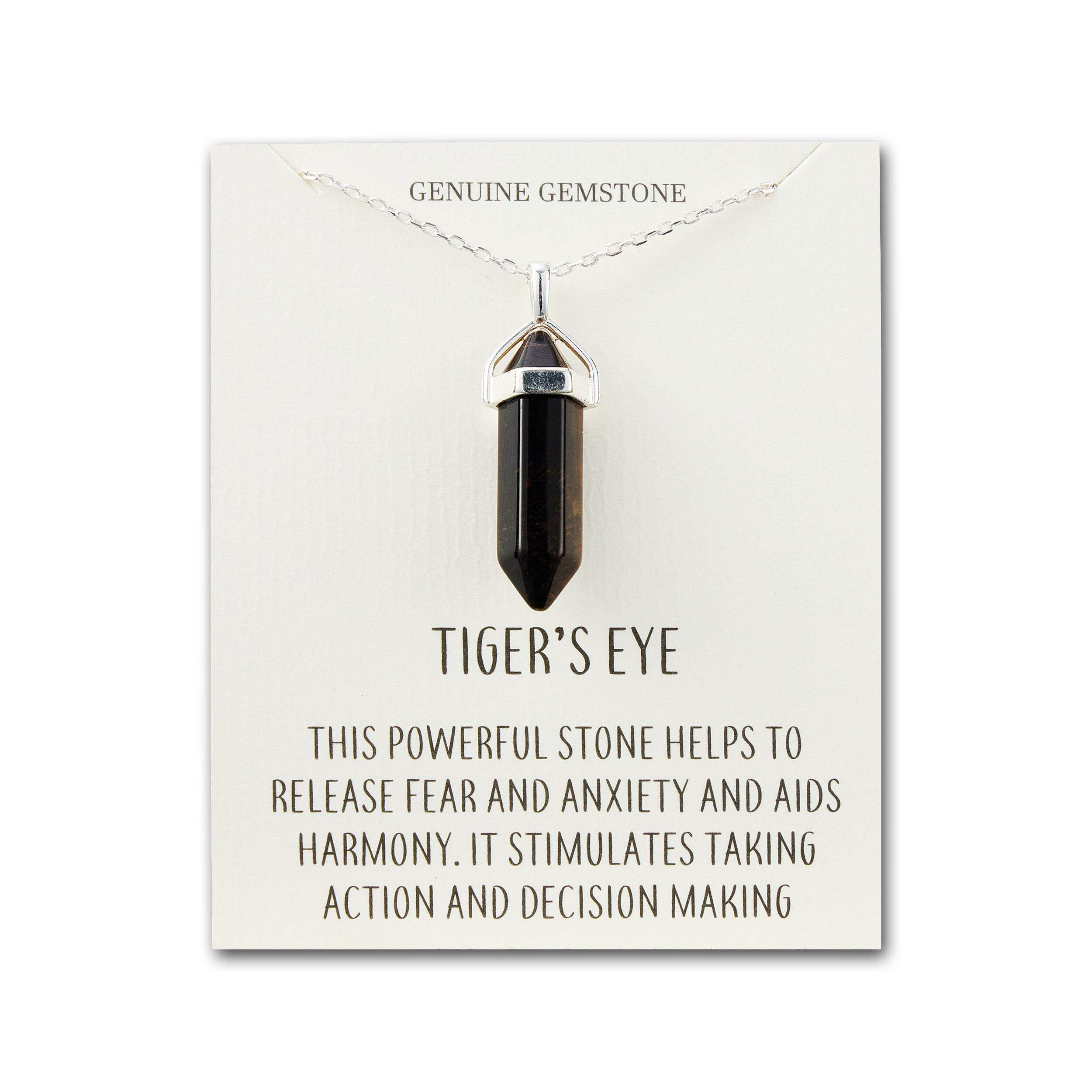 Philip Jones Tiger's Eye Gemstone Necklace with Quote Card