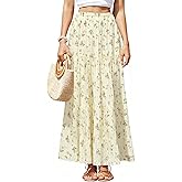 Yewanka Women's Chiffon Pleated Maxi Skirt Elastic High Waisted Boho A-Line Fall Flowy White Long Skirts with Lining