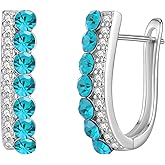 EVEVIC Austrian Crystal U Shaped Huggie Earrings for Women,14K White Gold Plated Hypoallergenic Small Hoop Earring Jewelry Gifts