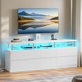ADORNEVE TV Stand with Mount and Power Outlet, TV Mount for 32/45/55/60/65/70 inch TVs, Modern LED TV Stand with 6 Drawers,White Entertainment Center for Living Room,Bedroom
