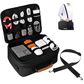 Extra Large Electronics Organizer Travel Case, Cable Organizer Bag with Shoulder Strap, Electronics Accessories Storage Double Layer Bags for Cord, Tablet, Headphone, Charger, Tools, DJ Gifts-Black