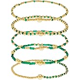 Tyebiva Valentines Gift Gold Pink Small Beaded Stack Bracelets Set for Women, Boho Dainty Golden Beads Stackable Stretch Bracelet Merchandise Jewelry Accessories