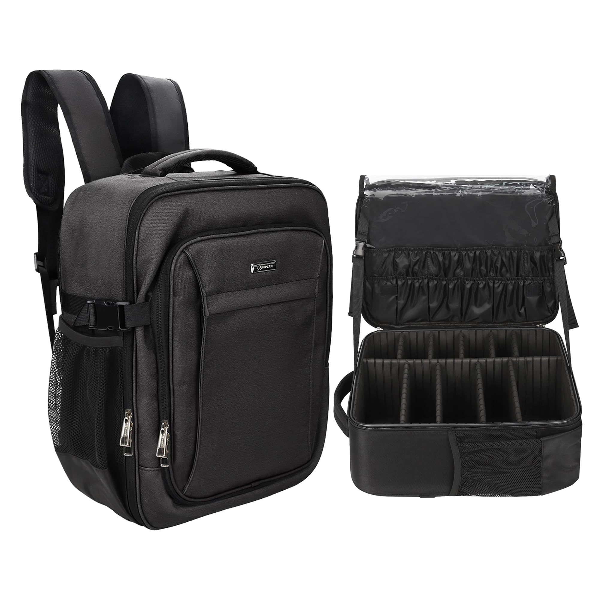 Photo 1 of Relavel Makeup Backpack, Professional Travel Train Case Makeup Artist Kit Set Bag for Women Extra Large Cosmetic Organizer, Brush Storage Holder, with Adjustable High Dividers, Black