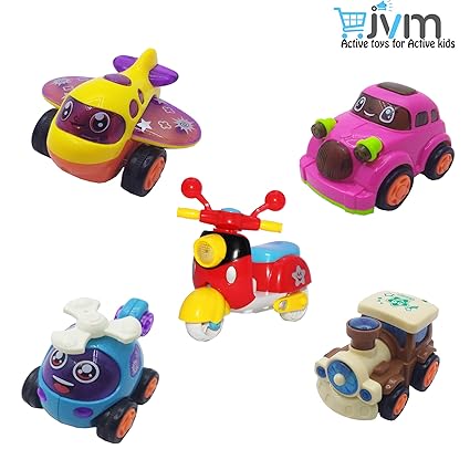 JVM Unbreakable Set of 5 Friction Powered Automobile Car Helicopter Plane Train Toys for Kids