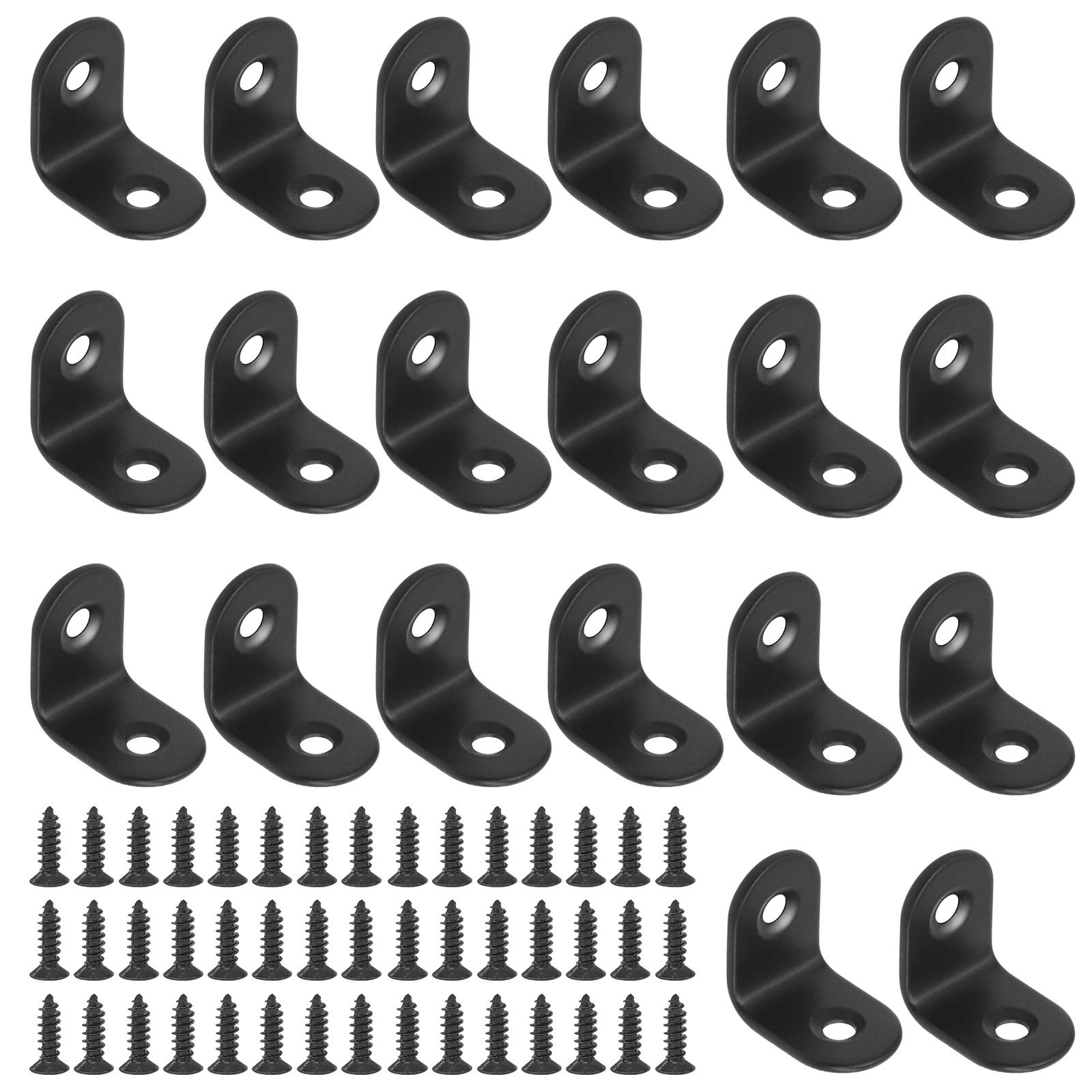 Glarks 20 Sets Black L Bracket Right Angle Corner Brace Joint Fastener for Wood Chair Bookshelf Board Window Furniture Cabinet (20x20x2mm)