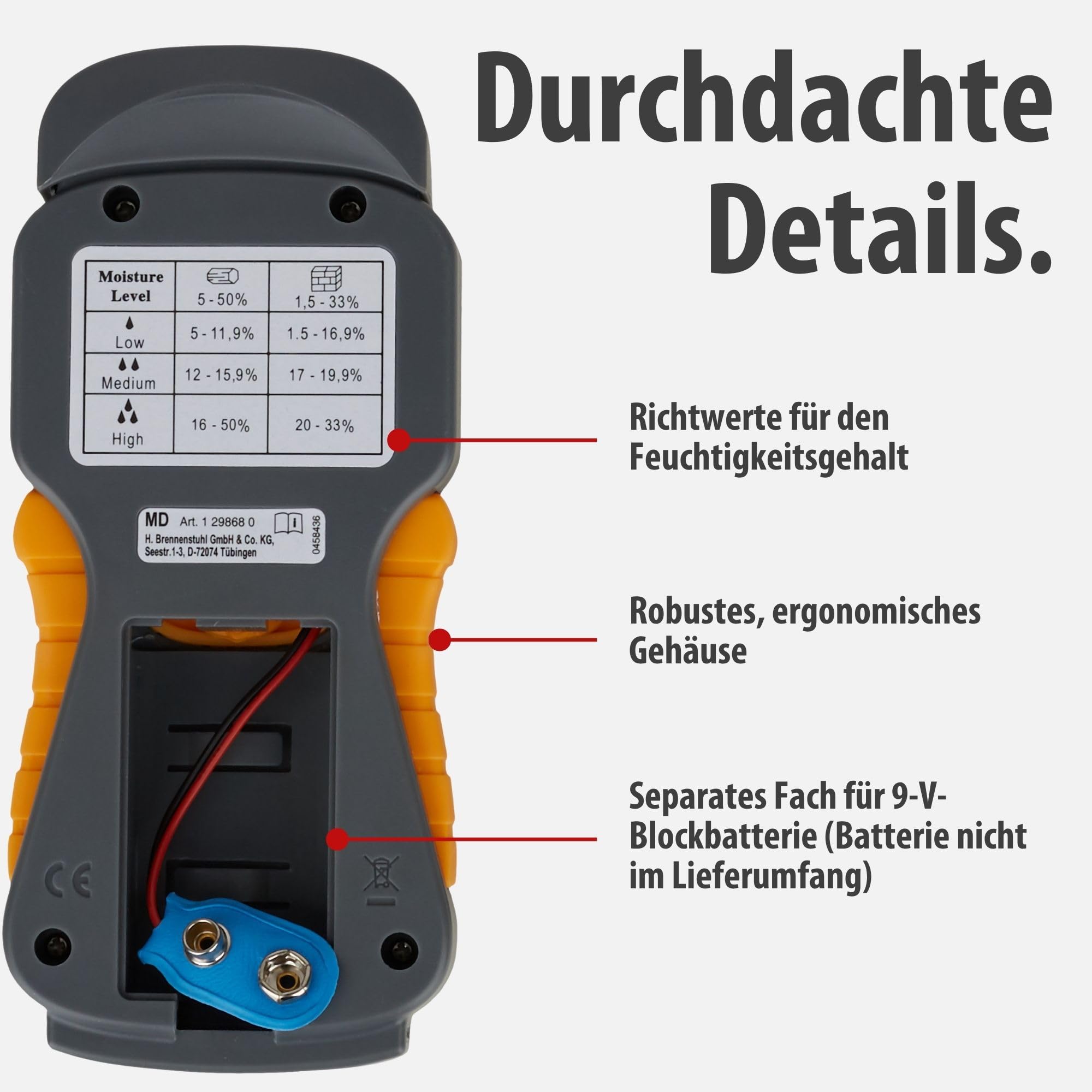 Brennenstuhl Feuchtigkeits-Detector MD (Feuchtigkeitsmessgerät/Feuchtigkeitsmesser für Holz oder Baustoffe, Holzfeuchtemessgerät mit LCD-Display) 5