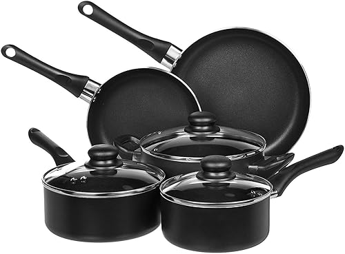 Cookware - Amazon Basics Non Stick Kitchen Cookware 8-Piece Set, Non-Induction, Includes Pots and Pans, Black