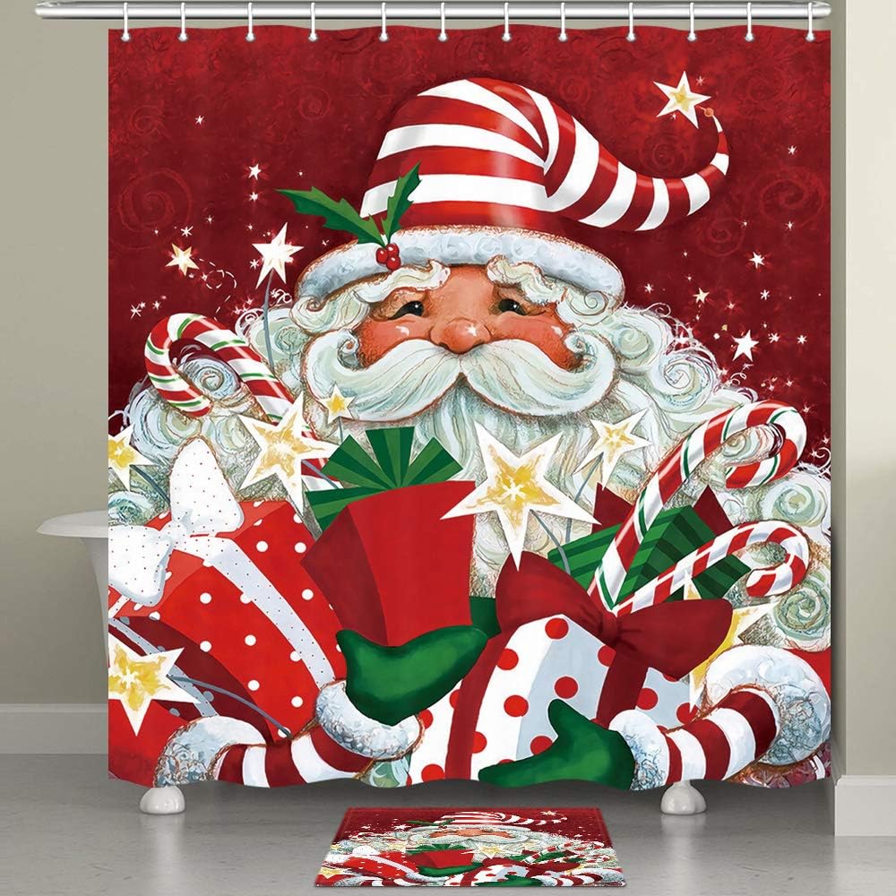 Amazon Com Jawo Christmas Shower Curtains For Bathroom Festive Cute Cartoon Santa Claus With Many Gifts Merry Christmas Shower Curtains 69x70 Inches Home Kitchen