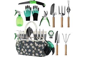 11-Piece Gardening Hand Tools Set with Durable Garden Tool Organizer Bag, Rust-Resistant and Stylish Heavy Duty Garden Tools 