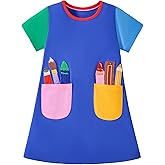 FreeLu Girls Cartoon Appliques Dress Cotton Summer Short Sleeve Dresses Casual Jersey Skirt