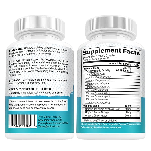 TAOTERS PROBIOTICS FOR DIGESTIVE HEALTH, 60 BILLION CFU – 10 STRAINS | PREBIOTICS AND PROBIOTICS – IMMUNE & GUT HEALTH FOR WOMEN & MEN | SUPPORTS PH BALANCE, DIARRHEA, GAS & BLOATING | 30 CAPSULES