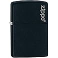 Zippo Black Matte Pocket Lighter With Logo - Windproof Refillable, Made In USA With Lifetime Guarantee