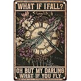 ARTWALLURE Dragonfly Tin Sign “What If I Fall” - Vintage Hippie Metal Wall Art for Bedroom, Home Office, Cafe & Boho Decor 8x12 Inch