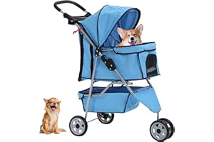RUESLEAG Dog Stroller,3 Wheels Travel Folding Pet Stroller for Small Medium Dog Cat Jogger Stroller with Storage Basket Removable Liner Blue