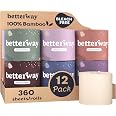 Betterway Unbleached Bamboo Toilet Paper Rolls - Eco-Friendly 3 Ply Toilet Tissue - 12 Long-Lasting Rolls - 360 Sheets/Roll -