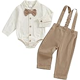 PUHHAPIEY Infant Baby Boys Gentleman Outfits Long Sleeve Bowtie Romper+Suspender Overalls Pants Set Wedding Set Formal