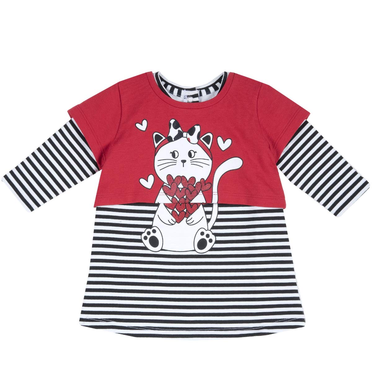 Chicco Baby Girls' Abito Manica Lunga Dress, Rosso e Nero, 56