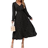 BerryGo Womens Long Sleeve Empire Waist Maxi Dress V Neck Fall Wedding Guest Flowy Long Dresses