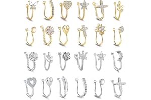 TAMHOO 25 Pcs Multi-Style Fake Nose Rings for Women and Men -Gold Plated Copper African Nose Cuff Non Piercing for Teen Grirls - Nice Gift for Her on Birthday/Valentines Day/Christmas