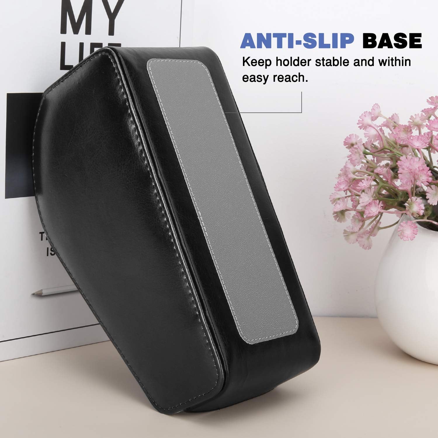 MoKo Leather TV Remote Control Holder, 5-Compartment Desktop Organizer for Controllers Office Supplies, Media Accessory Storage - Black - Image 5