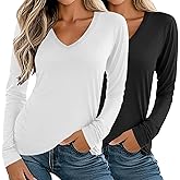 Ficerd 2 Pack Women's Long Sleeve T Shirts, Casual V Neck Tunic Tops Basic Loose Solid Tees Irregular Hem Blouses Outfit 2025